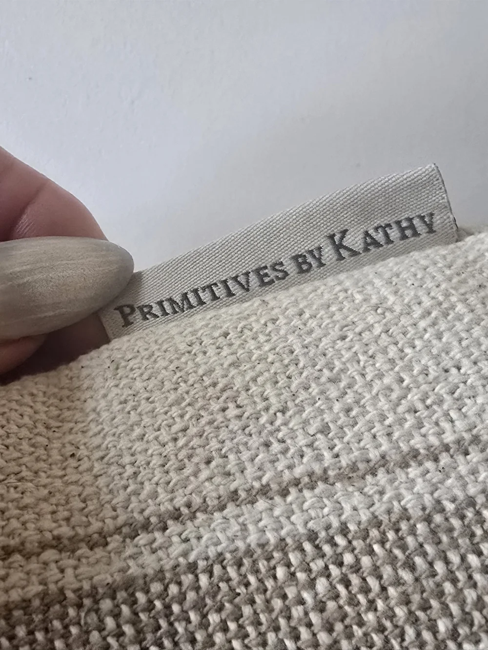 Primitives by Kathy Beige and Gray Text Accent Pillow 20x20